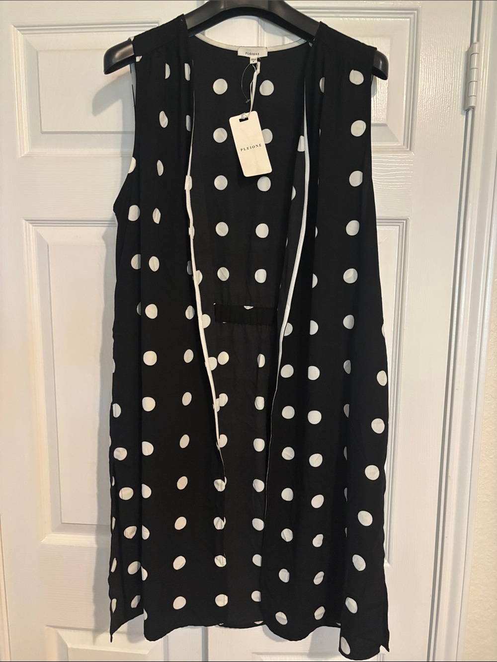 Pleione Black with White Polka Dot Sleeveless Oversized Vest